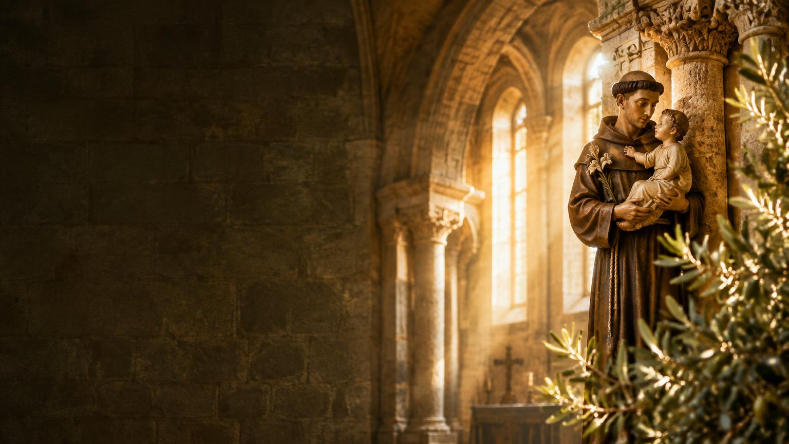Saint Anthony in a sunlit chapel